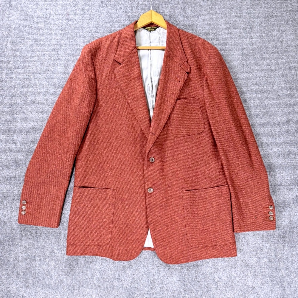 Vintage Abercrombie & Fitch Men's 44L Rust Wool Herringbone Blazer Sport Coat